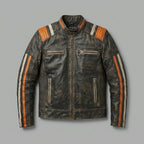 Herren-Lederjacke im Retro-Streifen-Design – Moto-Style in limitierter Auflage
