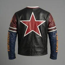 Load image into Gallery viewer, Men’s Professional Racing Leather Jacket – Multi-Patch Moto Style
