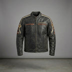 Men’s Harley-Style Distressed Leather Biker Jacket – Vintage Anthracite Moto