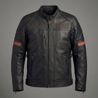 Herren Motorradjacke aus schwarzem Leder im Harley-Stil – Steppdetail an den Schultern