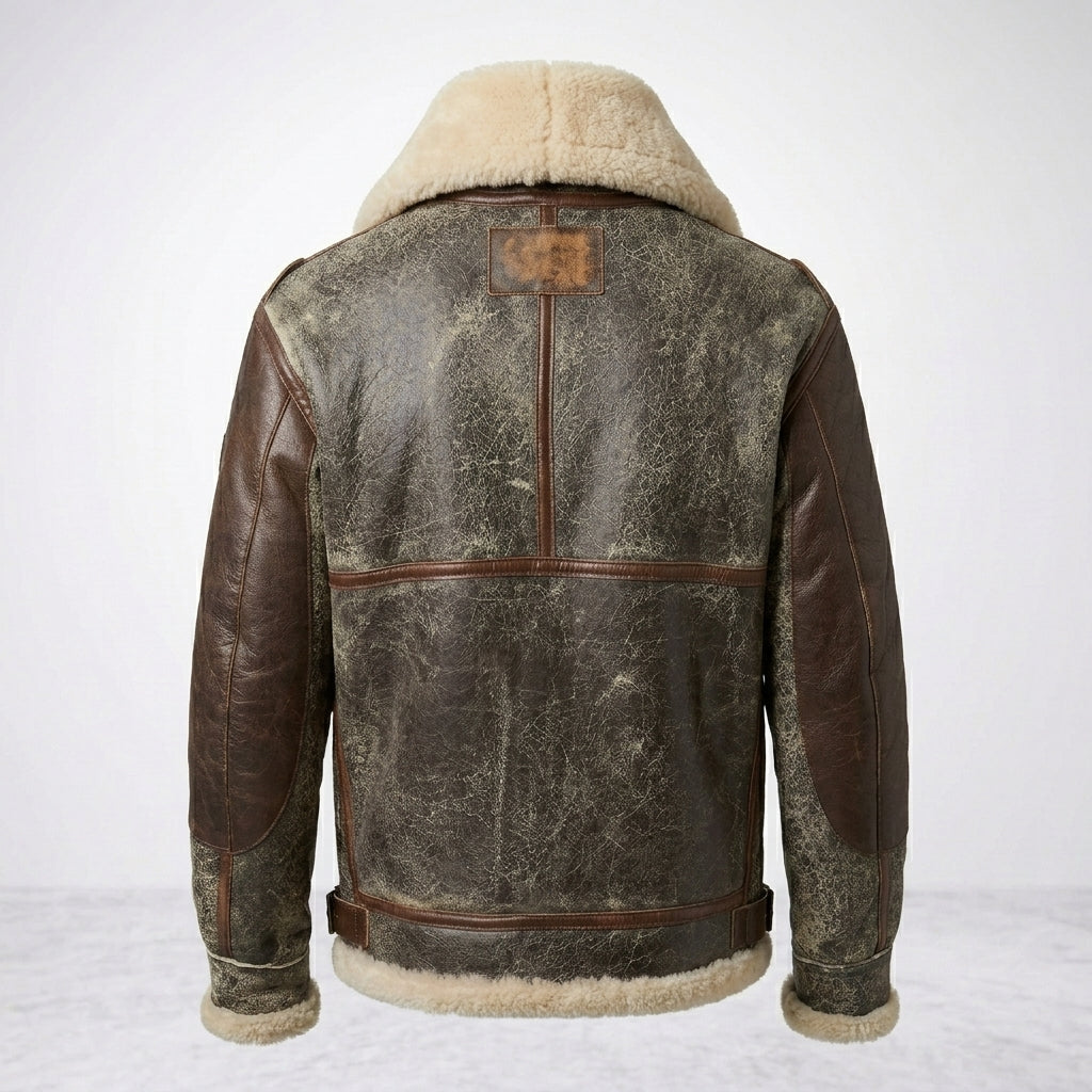 Men’s B-3 Leather Bomber Jacket – 100 Missions Aviation Shearling Flight Coat