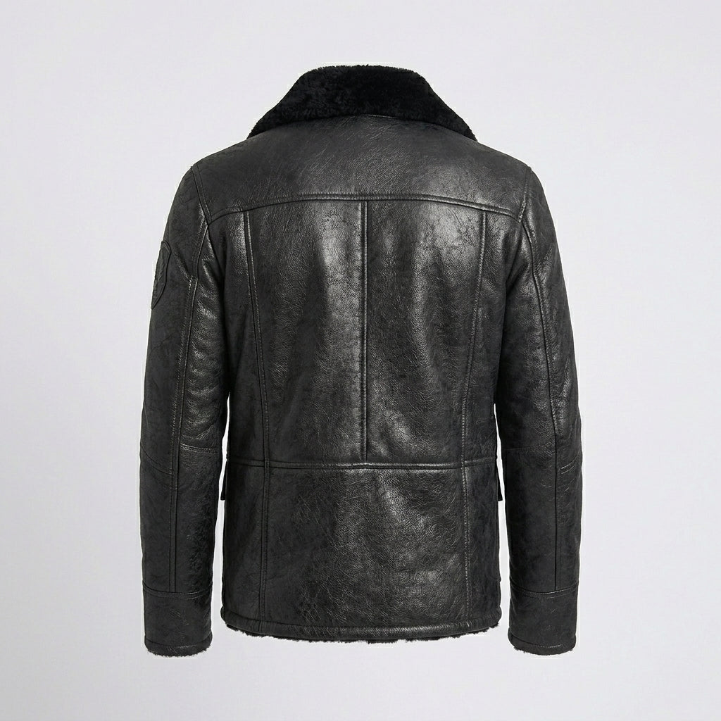 Men’s Black B3 Shearling Bomber Jacket – Premium Sheepskin Aviator Coat