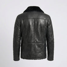 Laden Sie das Bild in den Galerie-Viewer, Men’s Black B3 Shearling Bomber Jacket – Premium Sheepskin Aviator Coat
