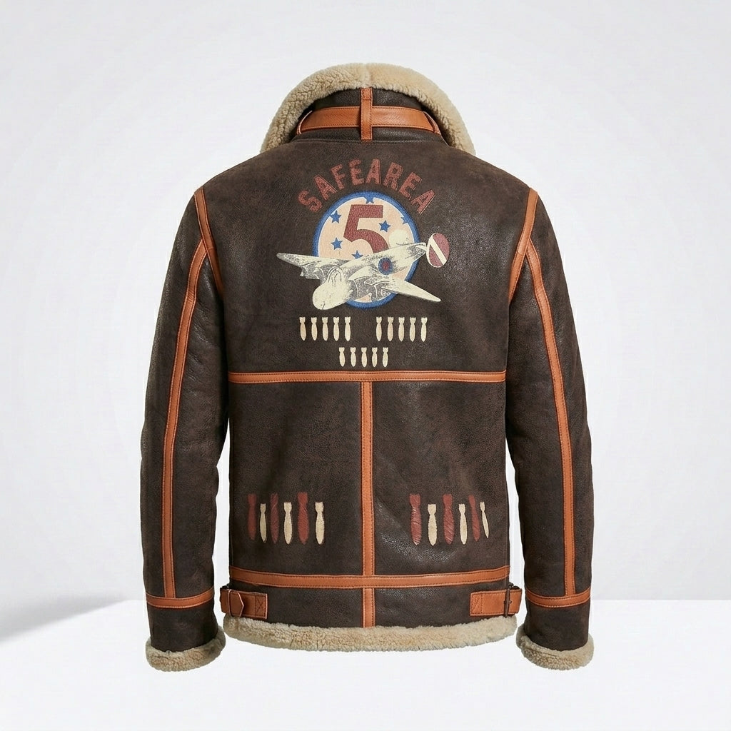 Men’s Brown B-3 Aviator Sheepskin Shearling Bomber Jacket – Premium Flight Coat