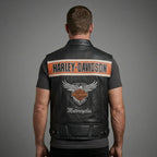 Herren Harley-Style Leder-Roadster-Weste – Premium Schwarzes Narbenleder