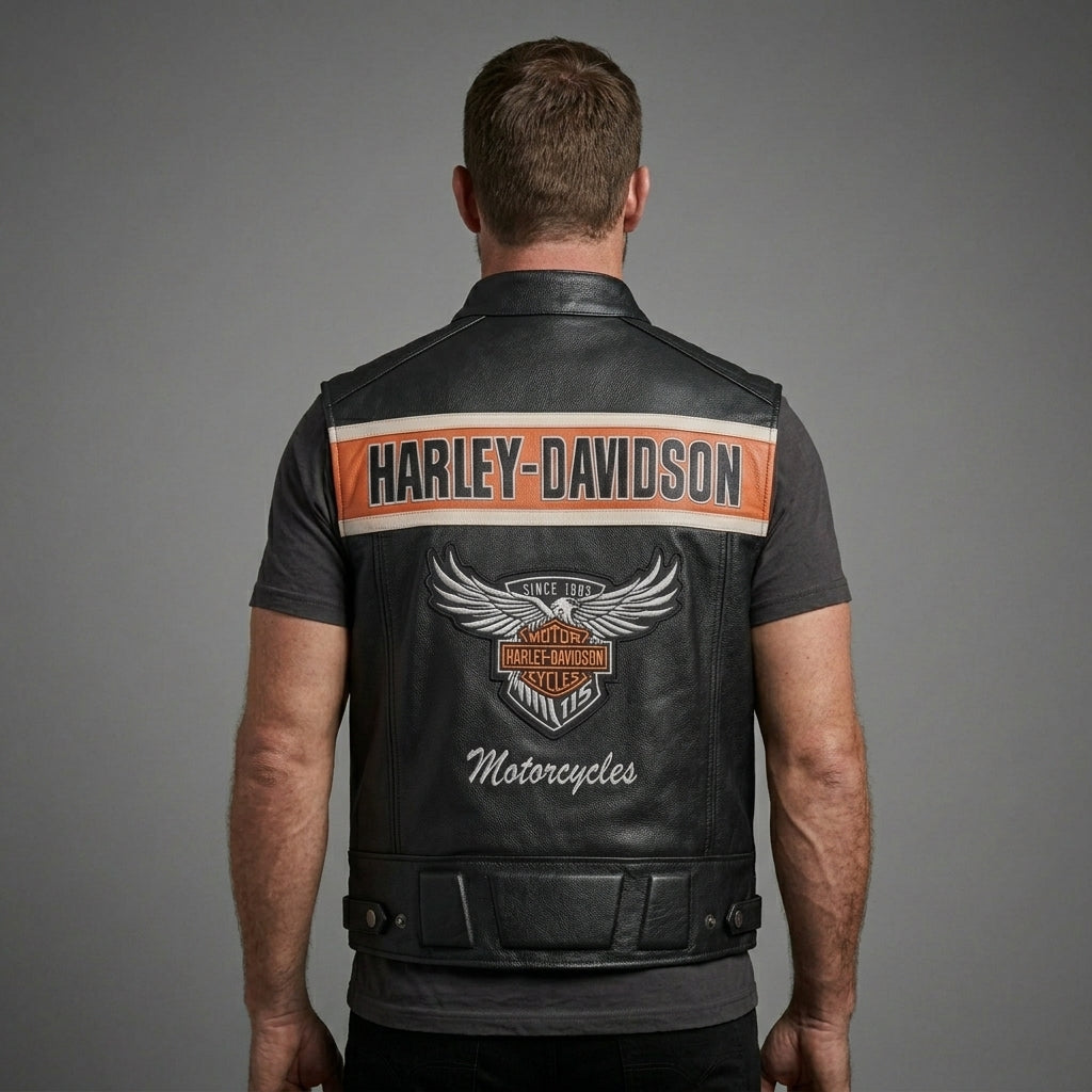 Herren Harley-Style Leder-Roadster-Weste – Premium Schwarzes Narbenleder