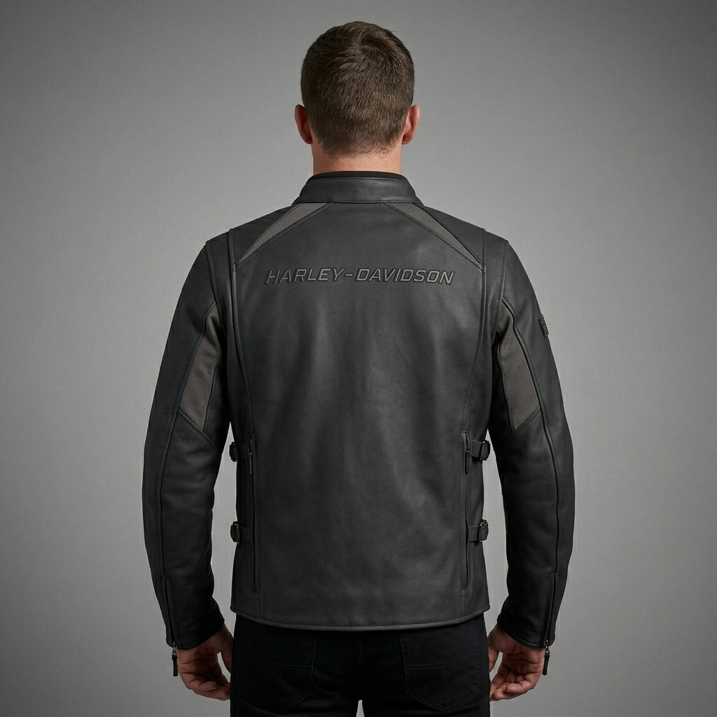 Herren-Bikerjacke aus mattem schwarzem Leder – verstellbare Schnalle im Moto-Stil