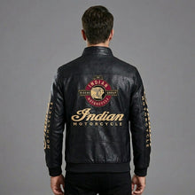 Load image into Gallery viewer, Men’s Indian-Style Leather Racing Jacket – Premium Black Moto Bomber
