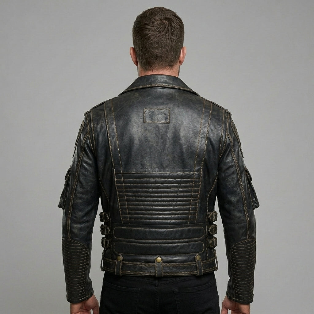 Herren-Leder-Rennjacke im Indianer-Stil – Rot-Schwarz-Motorrad-Bomberjacke