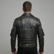 Load image into Gallery viewer, Men’s Indian-Style Leather Racing Jacket – Red &amp; Black Moto Bomber
