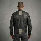 Leder-Bikerjacke für Herren im Harley-Stil – besticktes Stern- & Schriftzugdesign