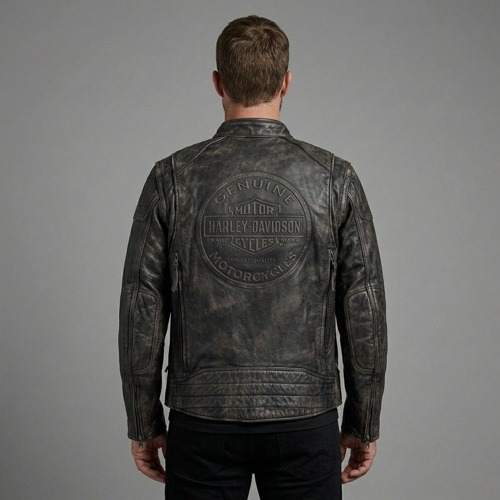 Herren Harley-Davidson Stil Heritage Geprägte Leder Bikerjacke