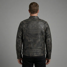 Laden Sie das Bild in den Galerie-Viewer, Herren Harley-Davidson Stil Heritage Geprägte Leder Bikerjacke
