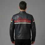 Men’s Indian Motorcycle Style Vintage Leather Biker Jacket – Embroidered Script Logo