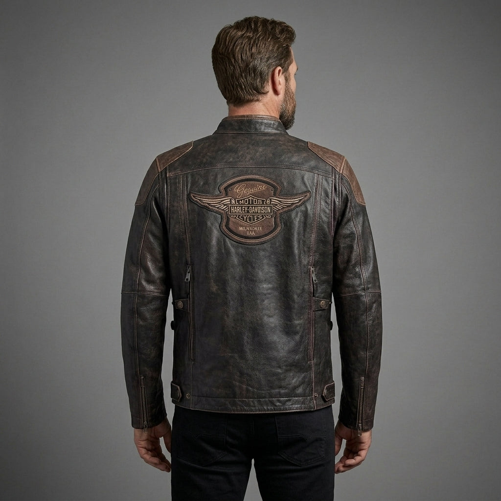 Herren Harley-Davidson Stil Adlerflügel Leder-Bikerjacke