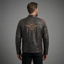 Laden Sie das Bild in den Galerie-Viewer, Herren Harley-Davidson Stil Adlerflügel Leder-Bikerjacke
