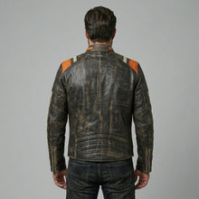 Load image into Gallery viewer, Men’s Retro Stripe Leather Riding Jacket – Limited Edition Moto Style
