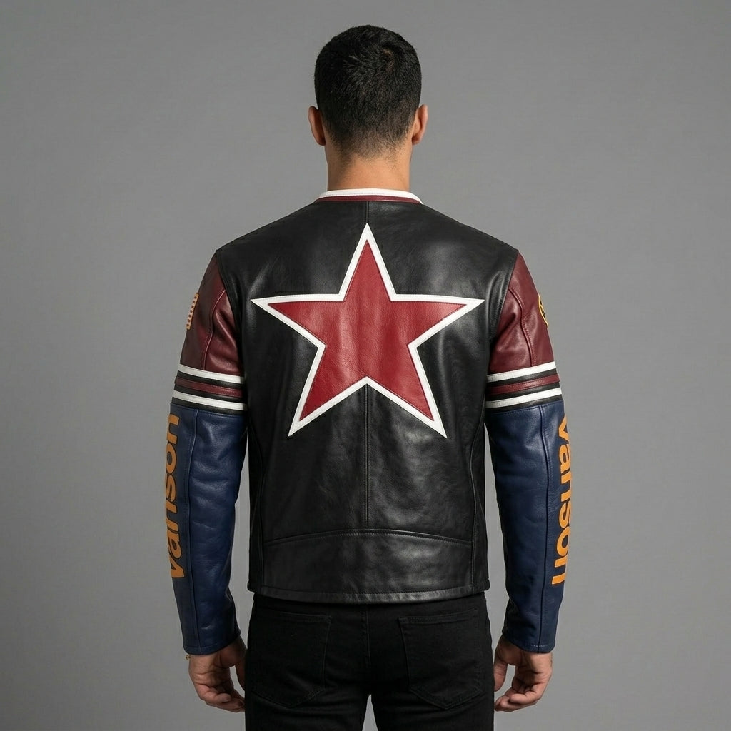 Professionelle Herren-Lederjacke für den Rennsport – Moto-Stil mit mehreren Aufnähern