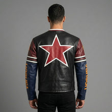 Load image into Gallery viewer, Men’s Professional Racing Leather Jacket – Multi-Patch Moto Style
