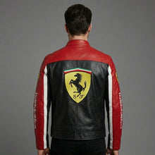 Load image into Gallery viewer, Men’s Black &amp; Grey Leather Moto Jacket – Racing Style Genuine Leather
