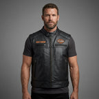 Herren Harley-Style Leder-Roadster-Weste – Premium Schwarzes Narbenleder