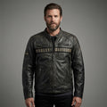Men’s Distressed Leather Biker Jacket – Harely Davidson Vintage Racing Moto Style