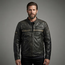 Laden Sie das Bild in den Galerie-Viewer, Herren Distressed Leder Bikerjacke – Harley Davidson Vintage Racing Moto Stil
