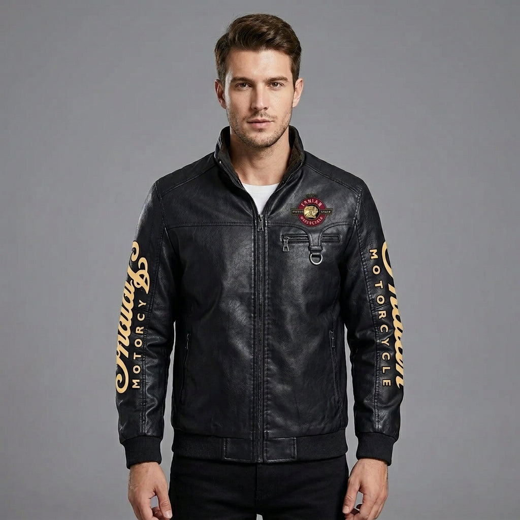 Herren Leder Racing Jacke im Indianer-Stil – Premium Schwarze Moto Bomberjacke