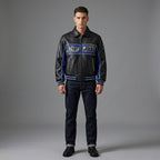 Herren Varsity-Jacke aus schwarzem und blauem Leder – Premium Urban Bomber Stil