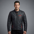Herren Bikerjacke aus mattem schwarzem Leder – Rote Naht im Harley-Stil