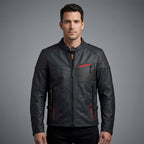 Herren Bikerjacke aus mattem schwarzem Leder – Rote Naht im Harley-Stil