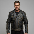 Herren-Leder-Rennjacke im Indianer-Stil – Rot-Schwarz-Motorrad-Bomberjacke