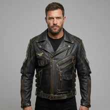 Load image into Gallery viewer, Men’s Indian-Style Leather Racing Jacket – Red &amp; Black Moto Bomber

