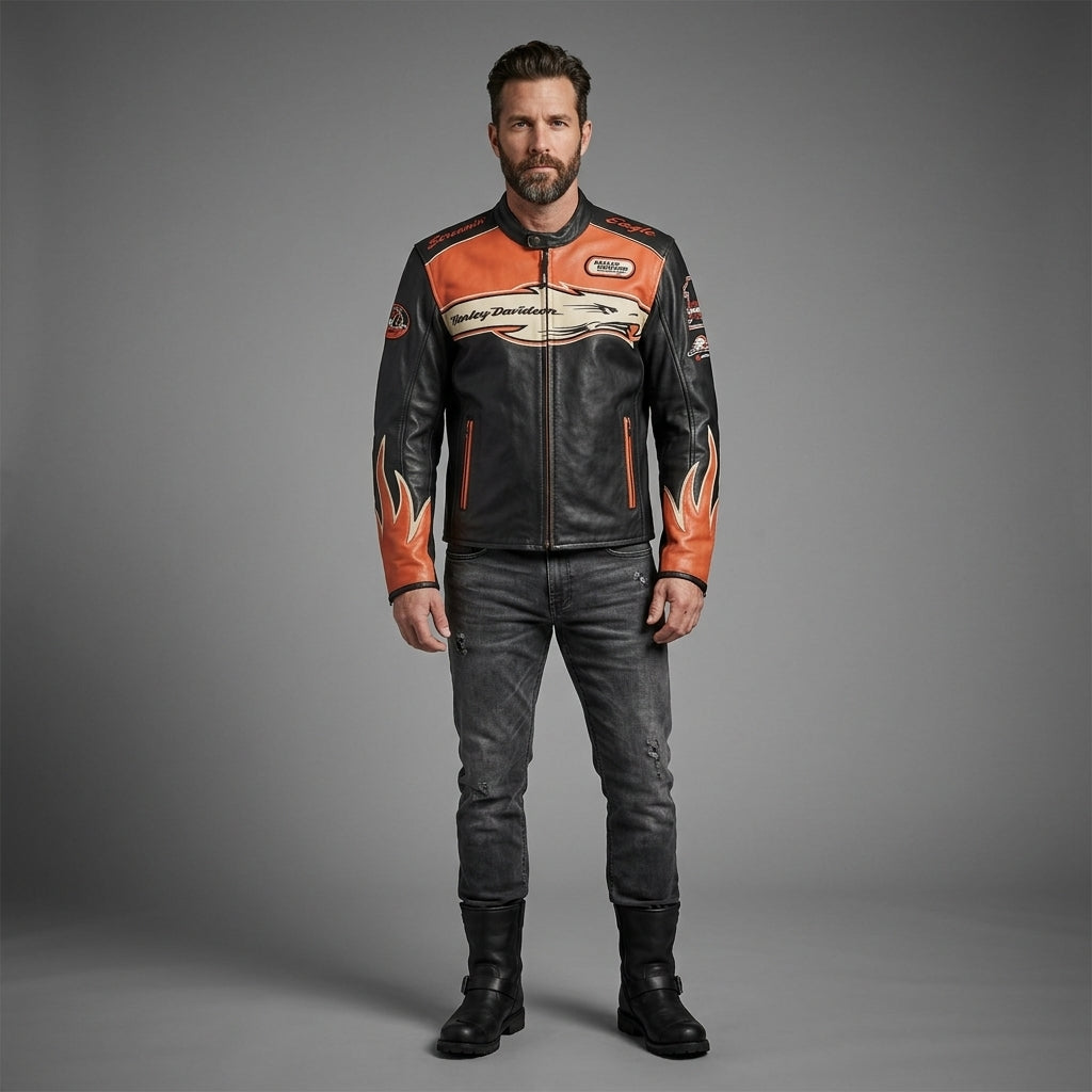 Harley Davidson Racing Leather Jacket - Vintage Biker – Leather Outlet