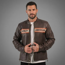 Load image into Gallery viewer, Men’s Harley Two-Tone Leather Biker Jacket – Brown &amp; Black
