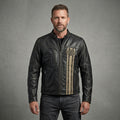 Leder-Bikerjacke für Herren im Harley-Stil – besticktes Stern- & Schriftzugdesign