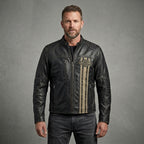 Leder-Bikerjacke für Herren im Harley-Stil – besticktes Stern- & Schriftzugdesign