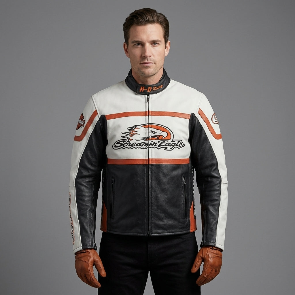 Herren Leder Racing Jacke – Limited Edition – Kontrastpanel im Motorrad-Stil