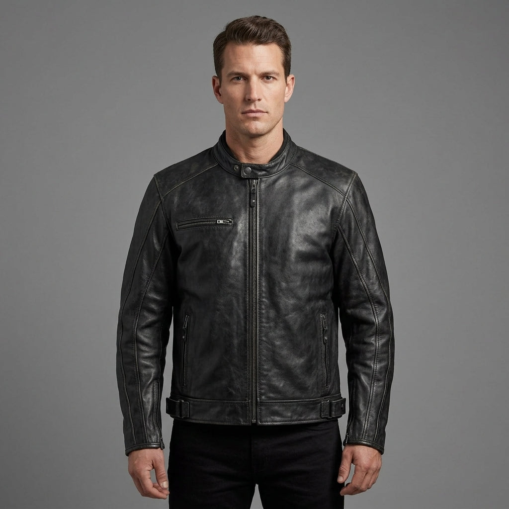 Herren Totenkopf Distressed Leder Bikerjacke – Harley-Style Moto