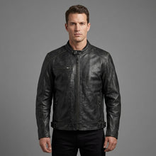 Load image into Gallery viewer, Men’s Skull Distressed Leather Biker Jacket – Harley-Style Moto
