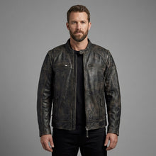 Laden Sie das Bild in den Galerie-Viewer, Herren Harley-Davidson Stil Heritage Geprägte Leder Bikerjacke
