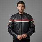 Men’s Indian Motorcycle Style Vintage Leather Biker Jacket – Embroidered Script Logo