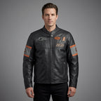 Herren Harley-Davidson Style Motorradjacke aus schwarzem Leder – Orange Script Edition