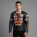 Professionelle Herren-Lederjacke für den Rennsport – Moto-Stil mit mehreren Aufnähern