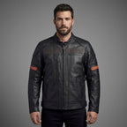 Herren Motorradjacke aus schwarzem Leder im Harley-Stil – Steppdetail an den Schultern