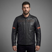 Load image into Gallery viewer, Men’s Harley-Style Black Leather Moto Jacket – Quilted Shoulder Detail
