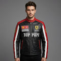 Herren Bikerjacke aus schwarzem und grauem Leder – Rennsport-Stil, echtes Leder