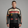 Men’s Black Leather Moto Jacket – Orange & Grey Accent Racing Style