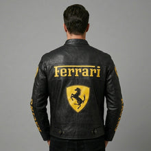 Load image into Gallery viewer, Men’s Ferrari-Inspired Leather Racing Jacket – Real Leather Biker Style
