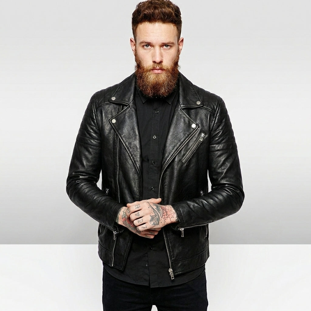Men’s Genuine Lambskin Leather Blazer – Classic Slim Fit Tailored Jacket